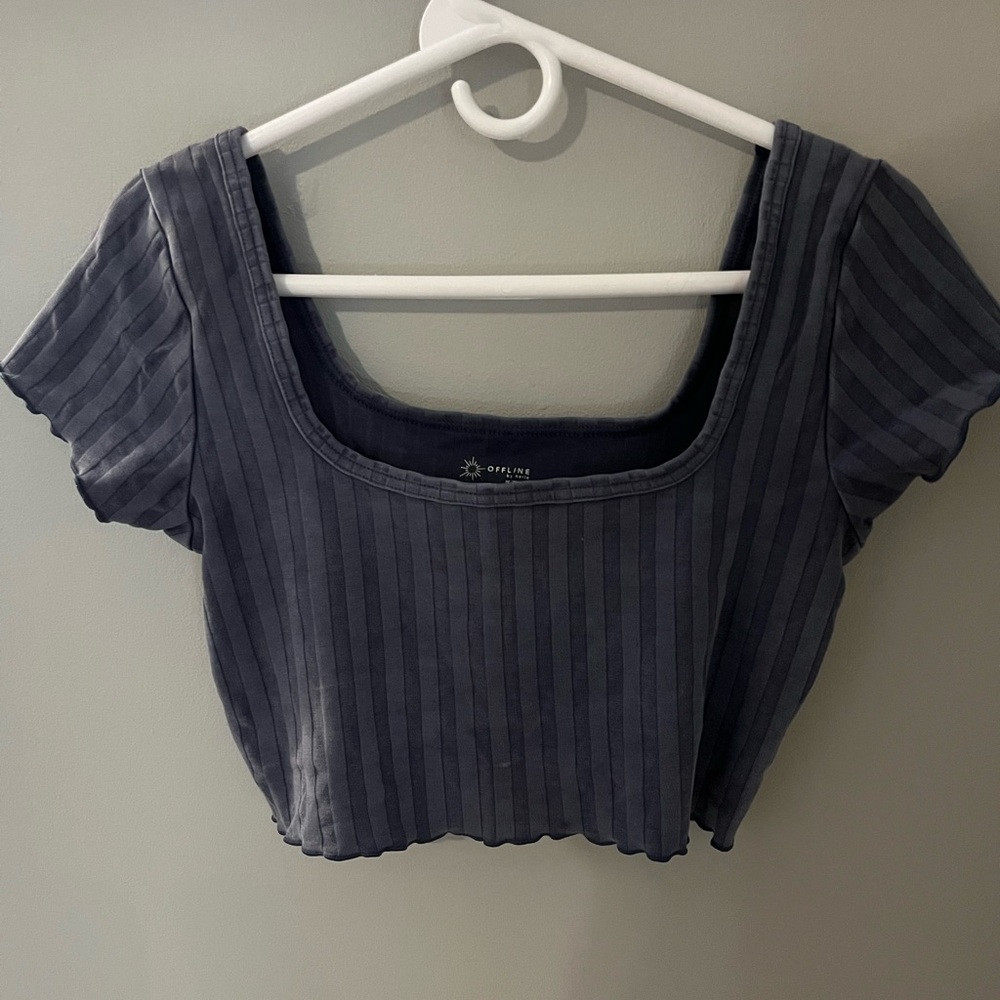 aerie Ribbed Square Neck Crop Top in Charcoal Gray